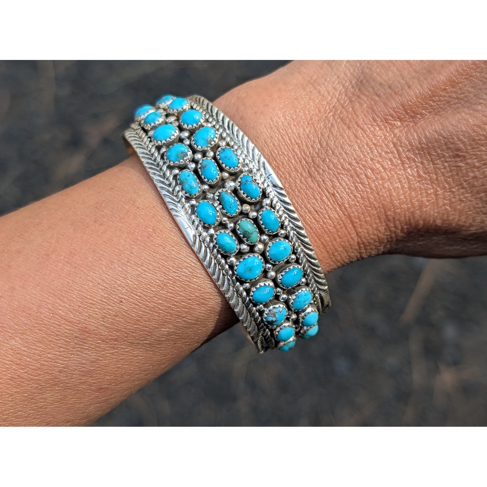 Navajo Turquoise Cluster Bracelet by Marlena Jones‎ Sterling Silver Sz 7.25in